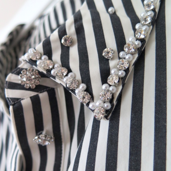 NWT Kate Spade Acrobat Stripe Black and White Embellished Shirt Size XXL - Picture 9 of 16